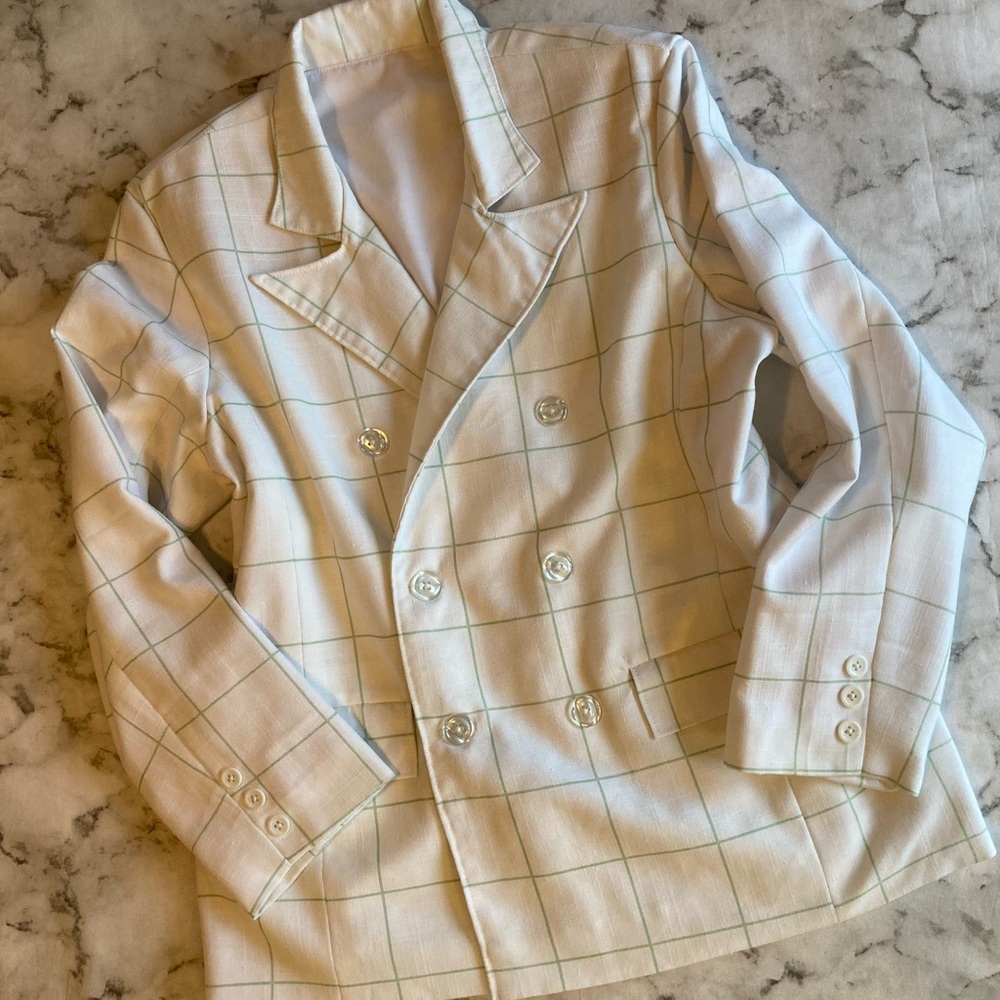 grid pattern detail blazer fully lined